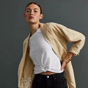 Anthropologie Pilcro Linen Blend Blazer l Relaxed Flax Neutral Size Medium
